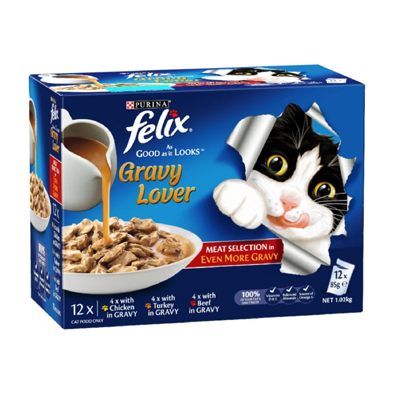 comfortable cat carrier with wheels-Felix Gravy Lovers Meat Selection Adult Wet Cat Food Pouches 12x85g