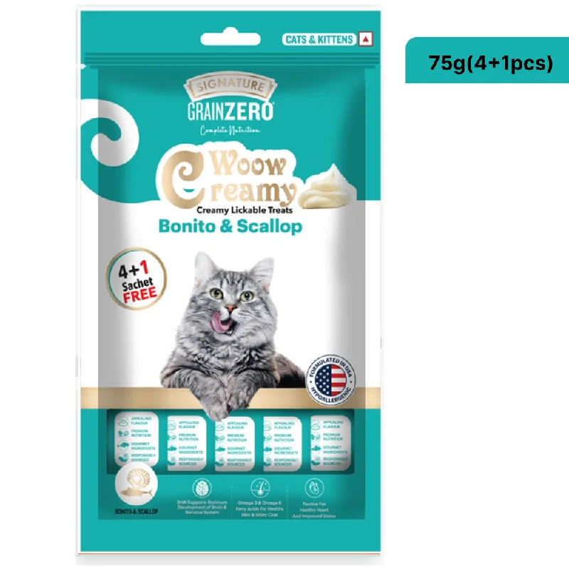 cat-friendly soft fleece blanket-Signature Grain Zero Bonito and Scallop Lickable Creamy Treats for Cats