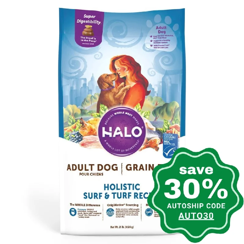 LED-lit interactive cat teaser-Halo - Grain-Free Adult Dry Dog Food - Holistic Surf & Turf Recipe - 21lb