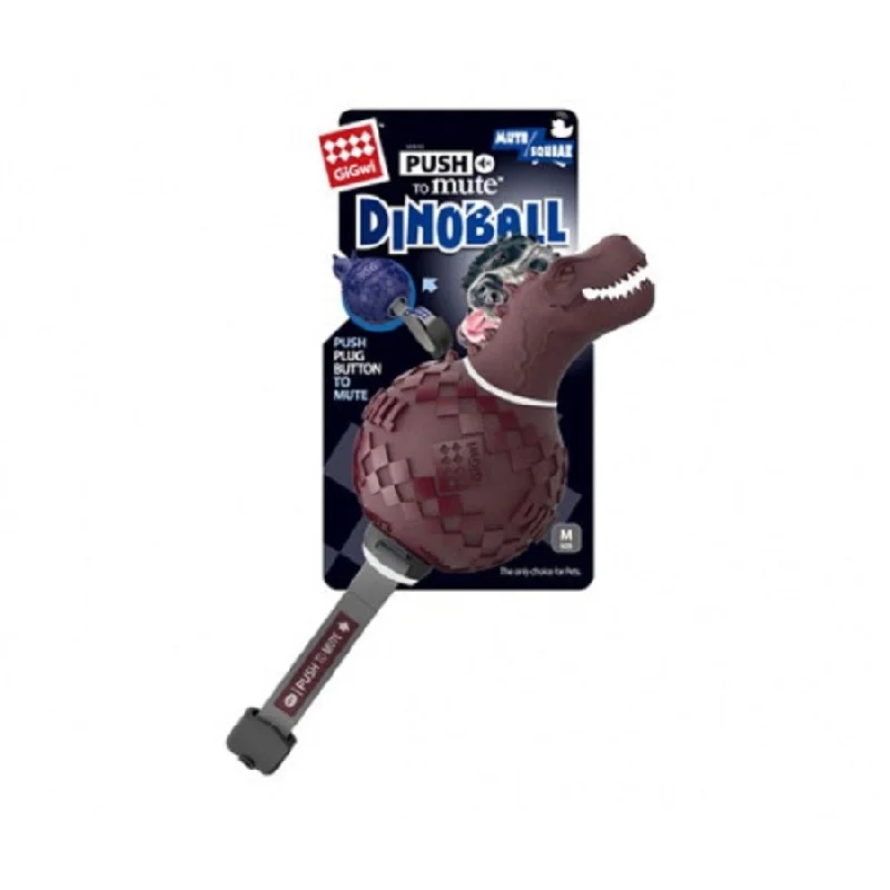 retractable leash with poop bag holder-Gigwi Dinoball T-Rex Push To Mute Squeaker Maroon