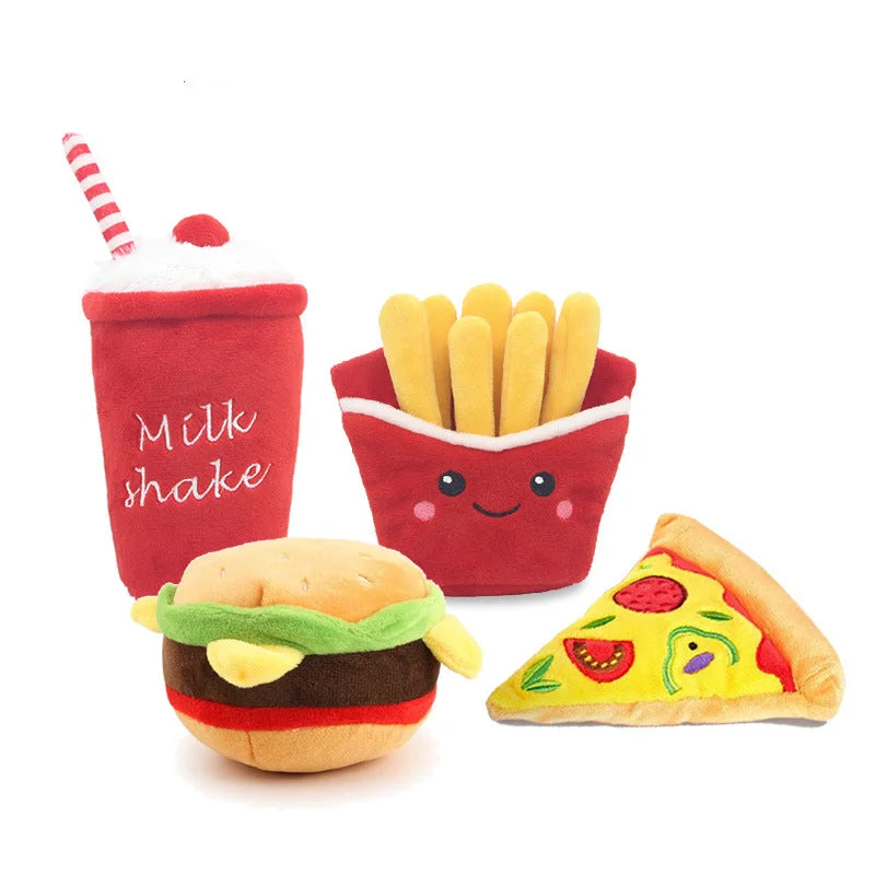 collapsible dog food storage container-Fast Food Plush Dog Toy, Hamburger, French Fries, Pizza, Milkshake Cup