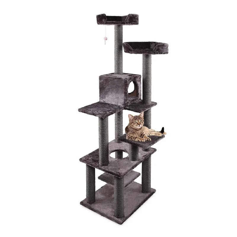 chew-resistant outdoor dog house-Kazoo Condo Multi Platform Cat Scratch Furniture Ash