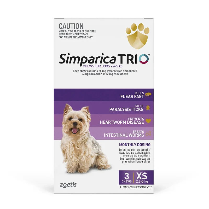 dog-friendly toothpaste-Simparica Trio Dog 2.6 - 5kg Purple 3 Pack