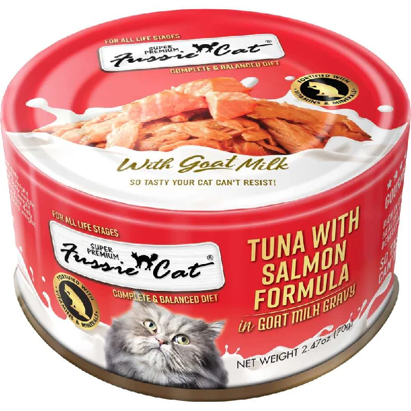 chew-resistant dog frisbee-Fussie Cat Tuna With Salmon Formula In Goat Milk Gravy Grain-Free Canned Cat Food 70g