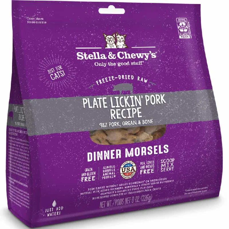 extra-large dog food bowl-Stella & Chewy’s Plate Lickin' Pork Dinner Morsels Grain-Free Freeze-Dried Raw Cat Food