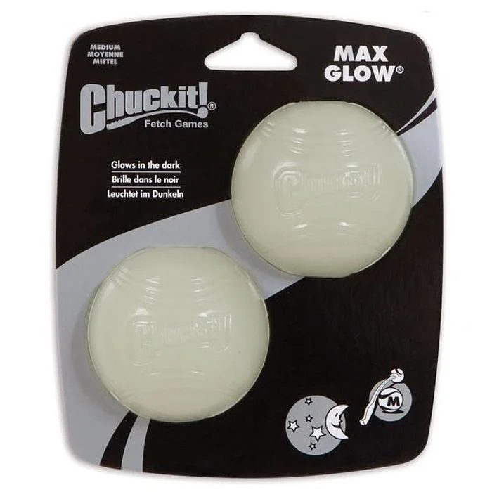 retractable leash with poop bag holder-Chuckit Max Glow Rubber Fetch Balls 5 Sizes