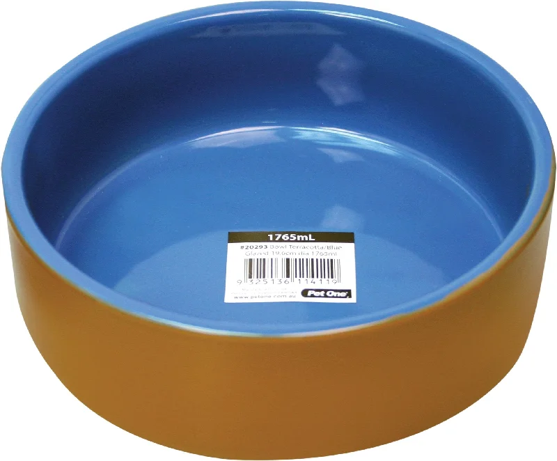 no-spill dog travel bowl-Pet One Terracotta Bowl Blue Glazed