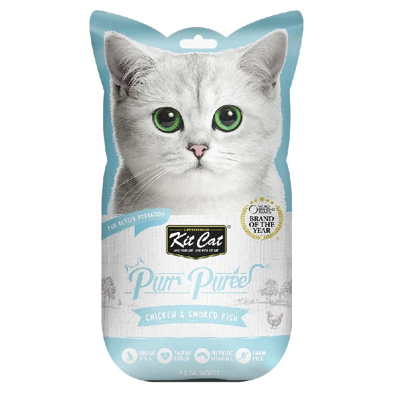 glow-in-the-dark pet collar-4 FOR $14 (Exp Jan 2025): Kit Cat Purr Puree Chicken & Smoked Fish Cat Treats 60g