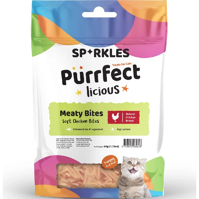 scratch-resistant cat climbing shelf-3 FOR $8.80: Sparkles Purrfectlicious Meaty Bites Soft Chicken Bites Cat Treats 50g