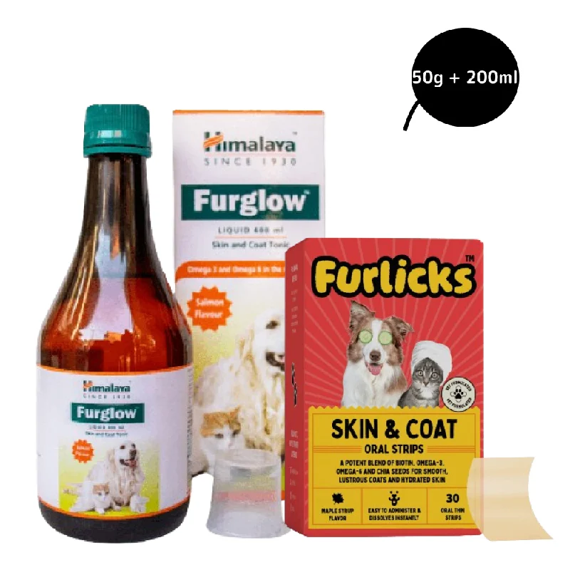 cat-safe plush heated bed-Furlicks Skin & Coat Supplement and Himalaya Furglow Skin and Coat Tonic Combo for Dogs and Cats