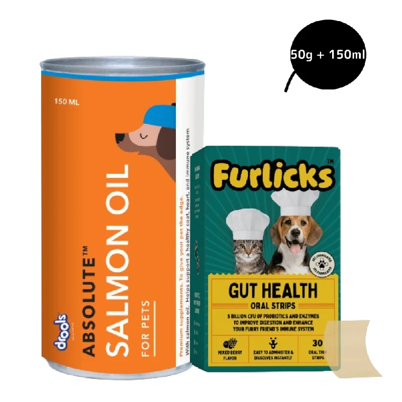 self-cooling pet blanket-Furlicks Gut Health Supplement and Drools Absolute Salmon Oil Syrup Supplement Combo for Dogs