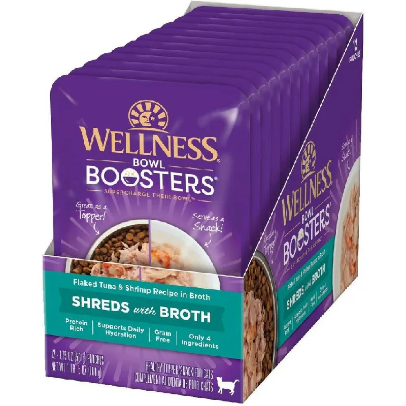 lightweight cat carrier with ventilation-Wellness Bowl Boosters Shreds Flaked Tuna & Shrimp with Broth Cat Food Topper (1.75 oz x 12 pouches)