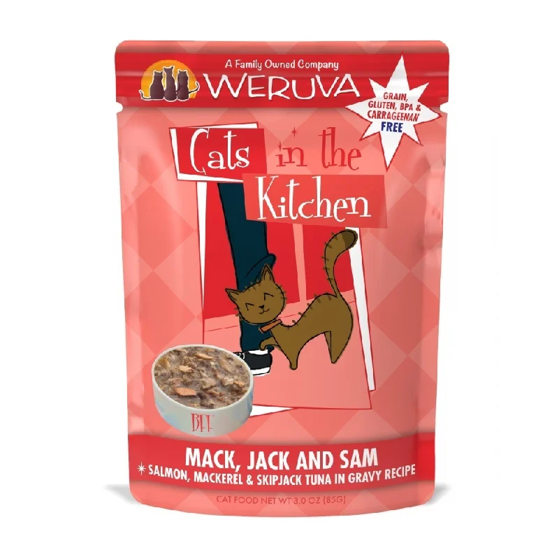 chew-resistant small pet hideaway-Weruva Cats In the Kitchen Mack Jack and Sam Cat Pouches Wet Cat Food