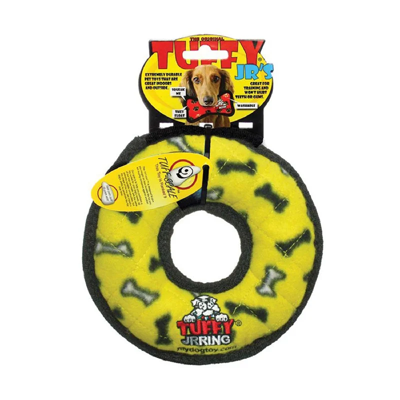 interactive treat-dispensing toy-Tuffy Jr Ring Yellow Bone Dog Toy