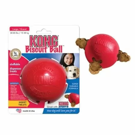 vet-recommended fish food-KONG Biscuit Ball Dog Toy, Large, Red