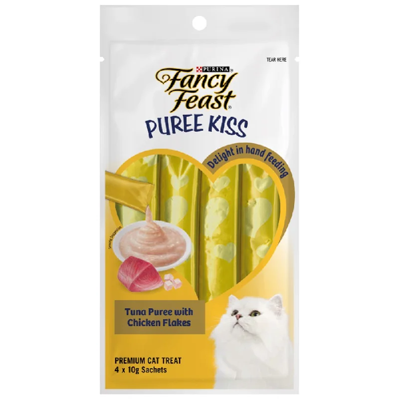 noise-reducing dog ear muffs-4 FOR $16: Fancy Feast Puree Kiss Tuna Puree With Chicken Flakes Cat Treats 40g