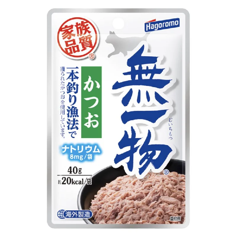 spill-proof cat food dish-Hagoromo Muichimotsu Pole & Line Katsuo Pouch Cat Food 40g x 12