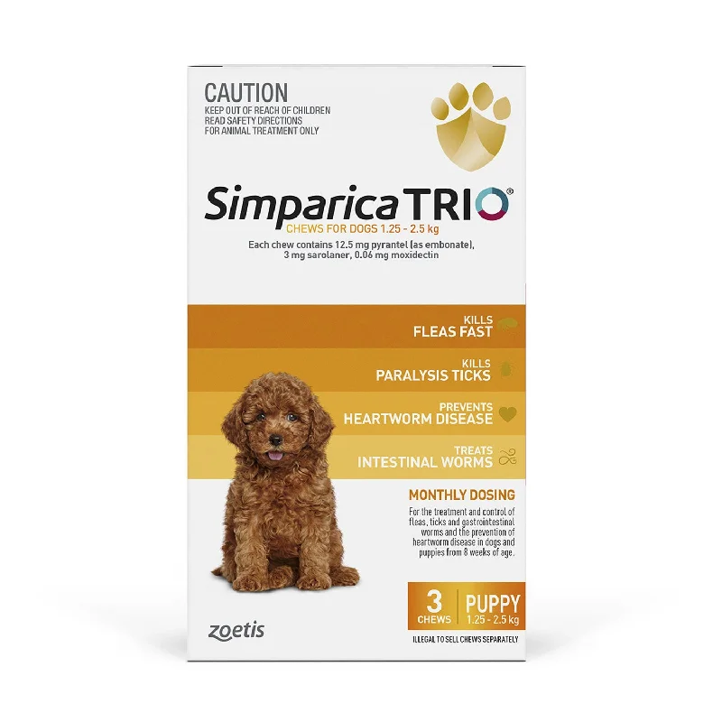 pet-safe disinfectant wipes-Simparica Trio Dog 1.3 - 2.5kg Yellow 3 Pack