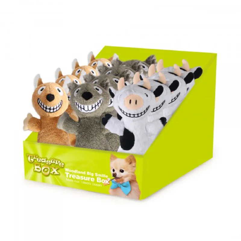 ultra-durable chew-resistant puppy toy-AFP Treasure Box Woodland Big Smile Dog Toy - Assorted Single Toy