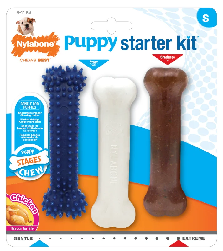 chew-proof dog toy for aggressive chewers-Nylabone Puppy Starter Kit Pack of 3