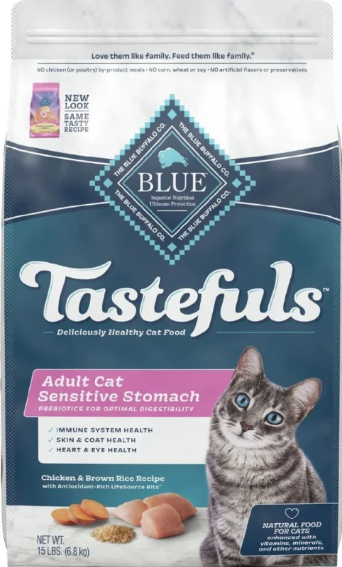 chew-proof dog harness-Blue Buffalo Tastefuls Adult Cat Sensitive Stomach Chicken & Brown Rice Recipe Dry Food