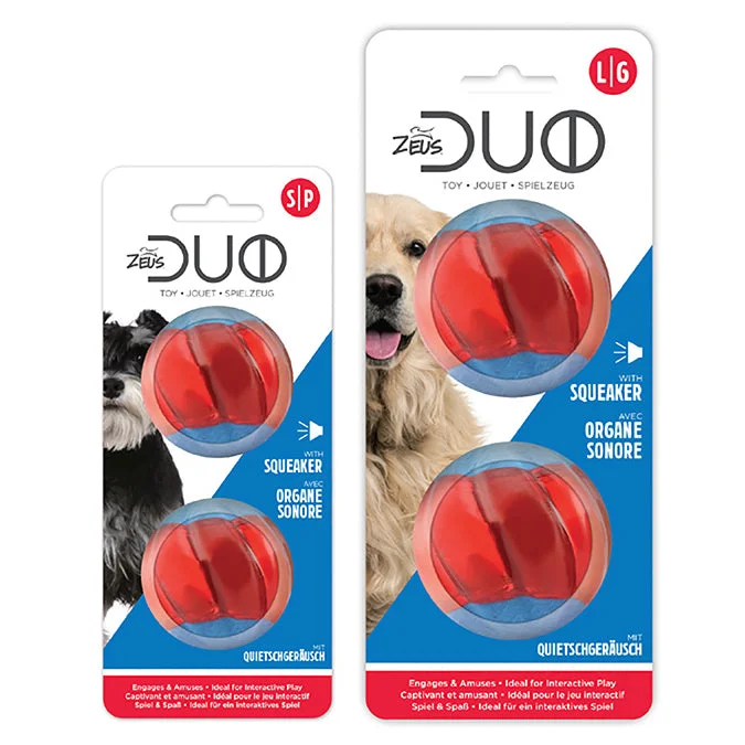 noise-reducing dog ear muffs-Zeus Duo Balls with Squeaker 2Pk 2 Sizes