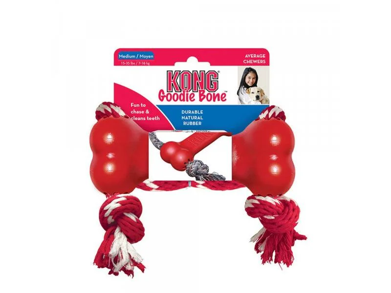 chew-resistant small animal tunnel-KONG Goodie Bone Red With Rope Dog Toy