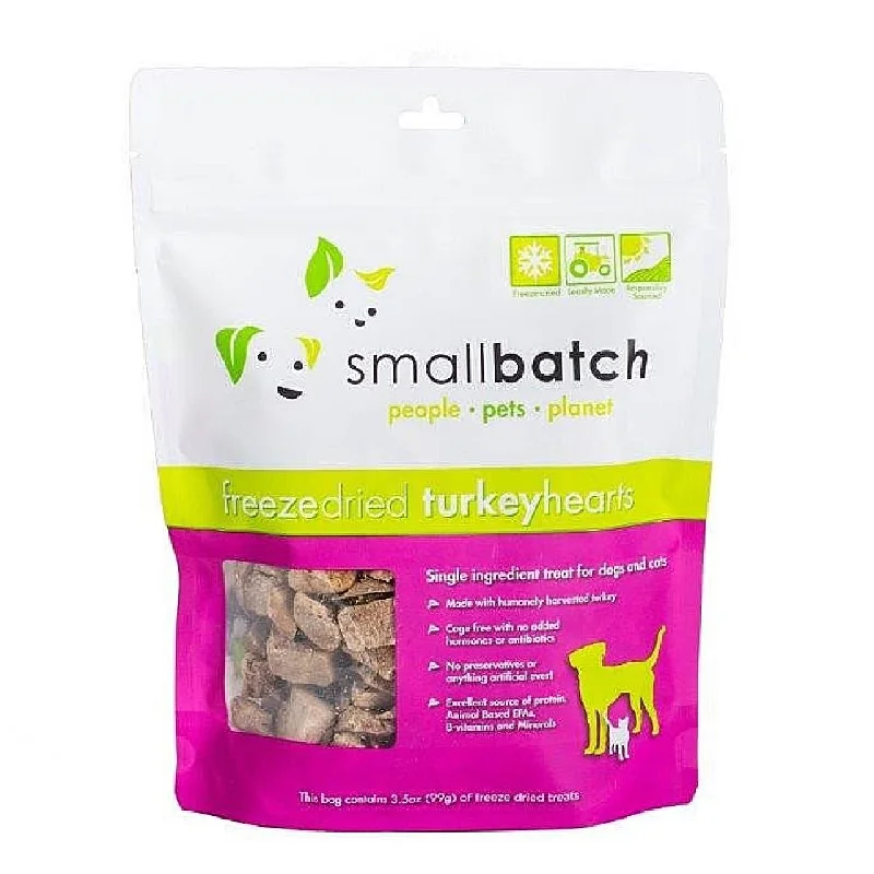 compact bird travel cage-Smallbatch Turkey Hearts Freeze Dried Cat & Dog Treats 3.5oz