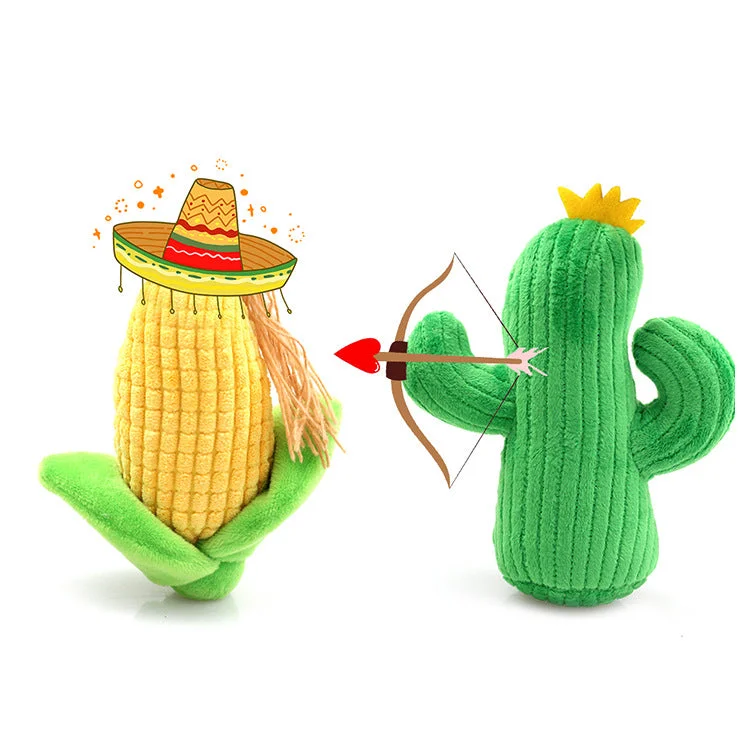 non-toxic bird cage bedding-Cactus and Corn Plush Squeaker Dog Toy