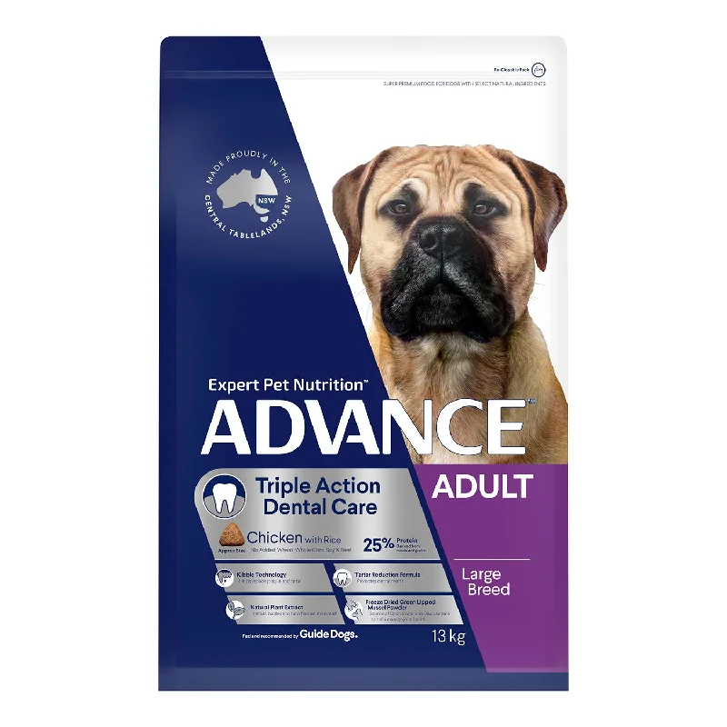 dog-friendly probiotic supplement-Advance Large Breed Dental Chicken & Rice Adult Dry Dog Food 13kg