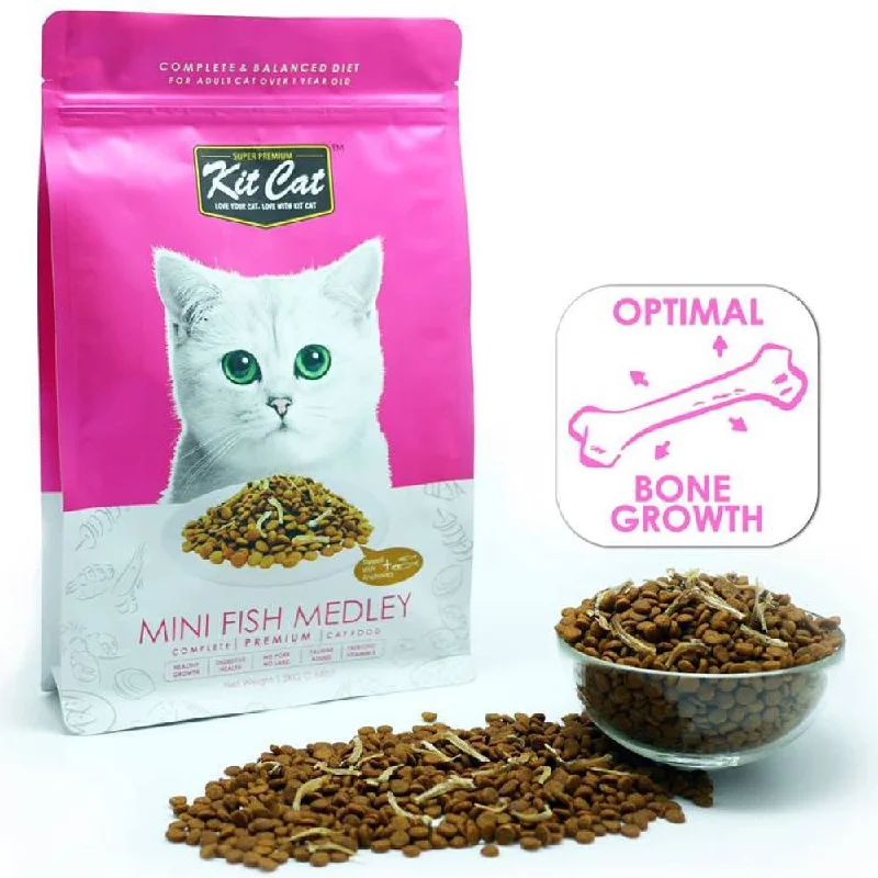 ultra-soft cat cave bed-FREE TREATS: Kit Cat Mini Fish Medley Cuisine Dry Cat Food