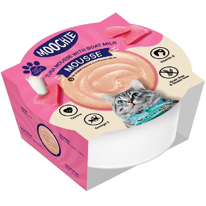 chew-resistant small pet hideaway-31% OFF: Moochie Tuna Mousse With Goat Milk Grain-Free Liquid Cat Treat 85g