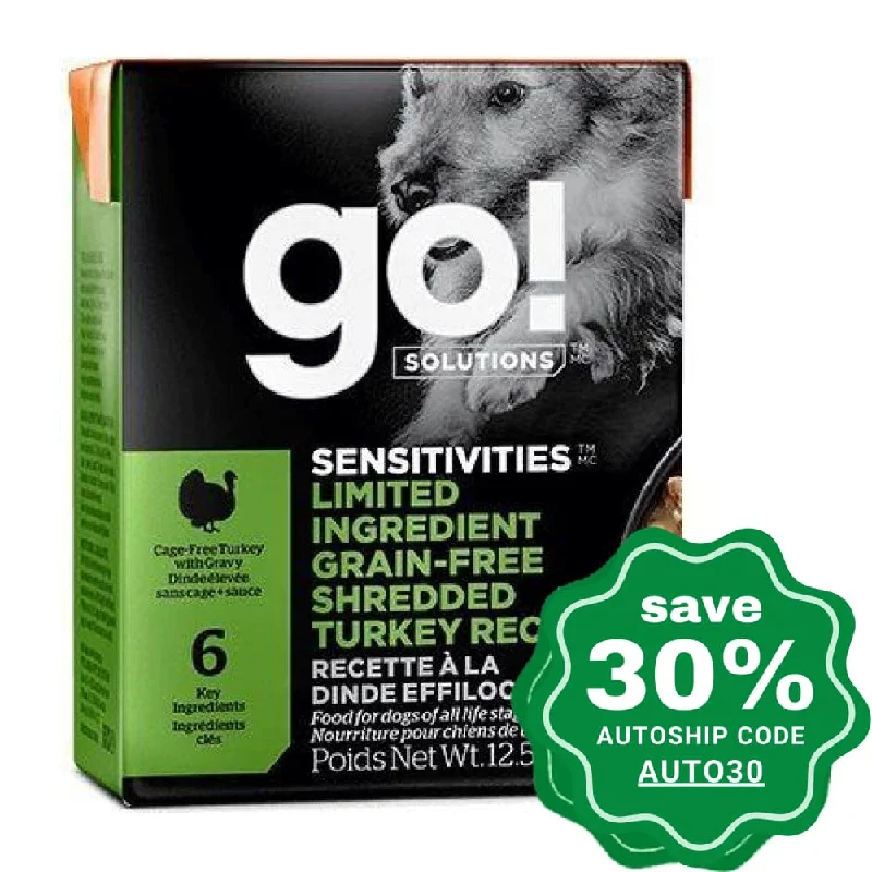 easy-to-use pet tracker-GO! SOLUTIONS - SENSITIVITIES Wet Food for Dog - Limited Ingredient Grain Free Shredded Turkey Recipe - 12.5OZ (min. 24 cartons)