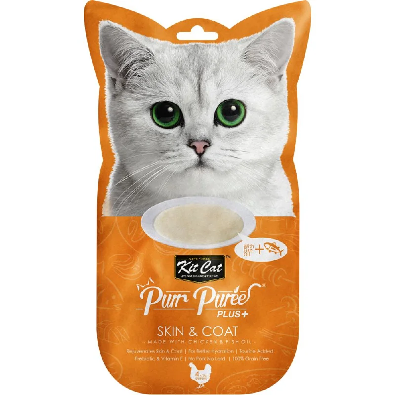 smart pet food dispenser-4 FOR $14 : Kit Cat Purr Puree Plus Skin & Coat Chicken Cat Treats 60g