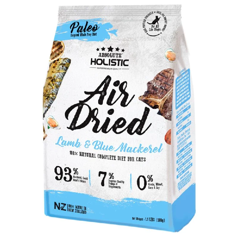 comfortable cat carrier with wheels-Absolute Holistic Blue Mackerel & Lamb Air Dried Grain-Free Cat Food 500g