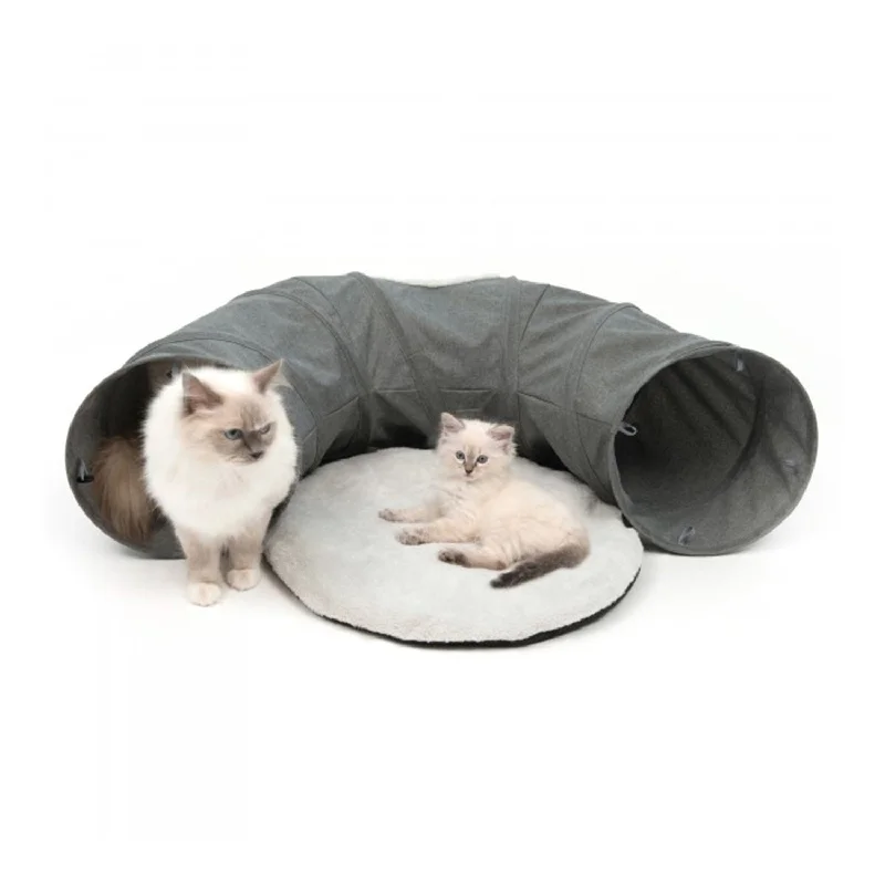 chew-resistant small animal tunnel-Catit Vesper Cat Tunnel with Comfy Pad Grey 97x68x28cm