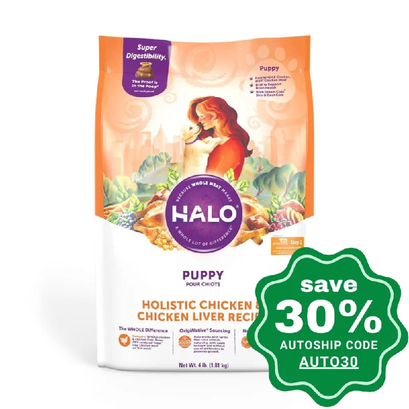 cat-friendly soft fleece blanket-Halo - Dry Dog Food For Puppies - Holistic Chicken & Chicken Liver Recipe - 4lb