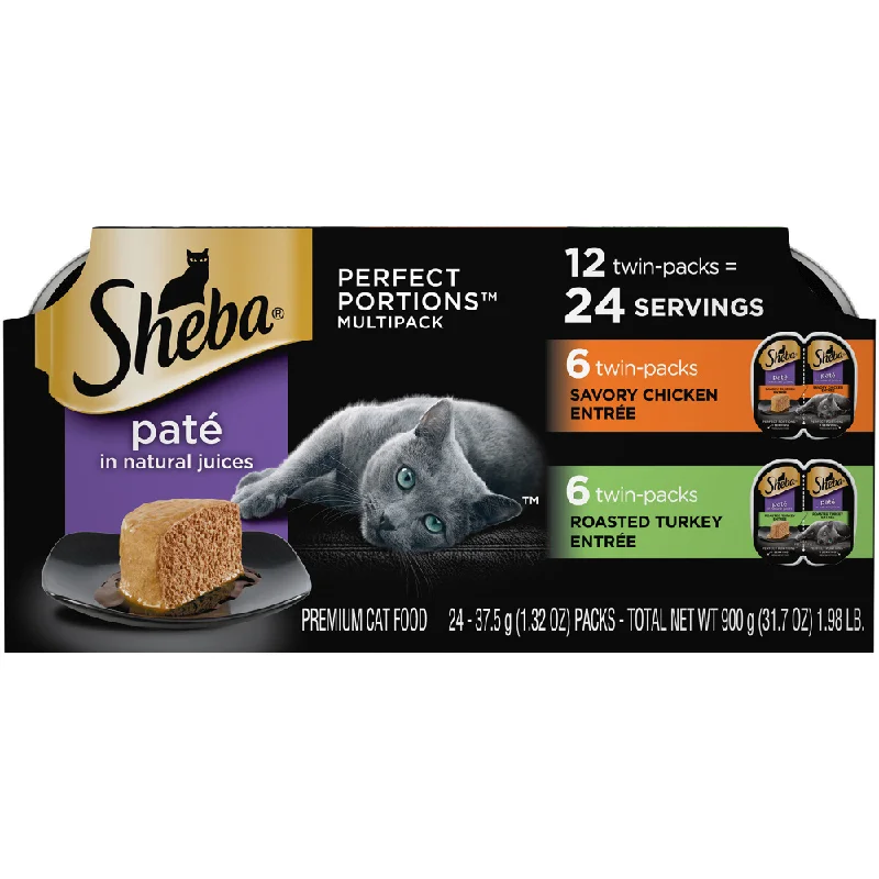 chew-resistant silicone pet toys-Sheba Pate Variety Pack Savory Chicken & Roasted Turkey Entres Perfect Portions Twin Pack Wet Cat Food