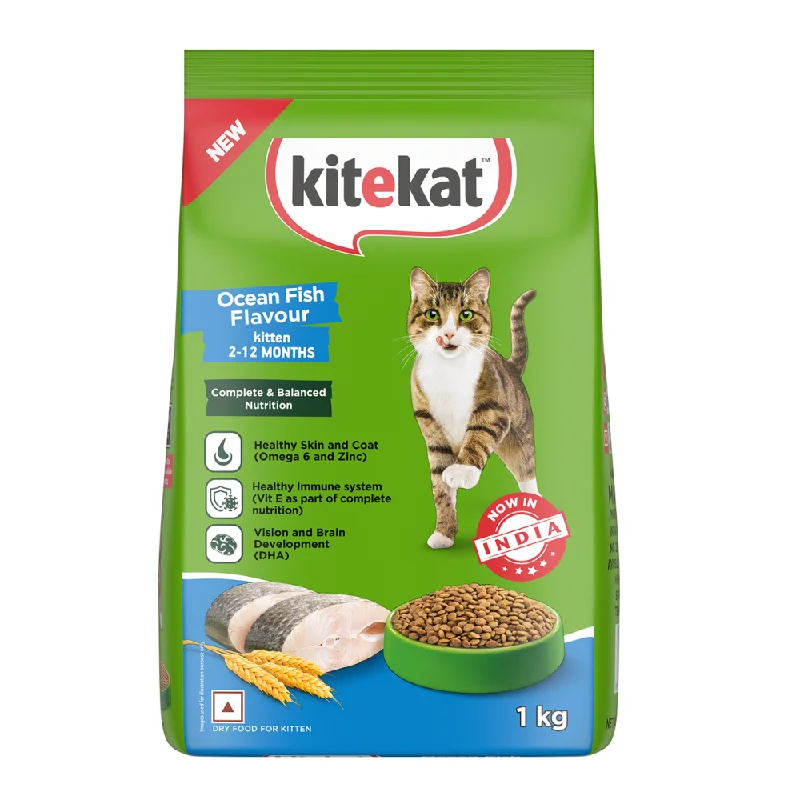 spill-proof elevated pet feeder-Kitekat Ocean Fish Kitten Dry Food