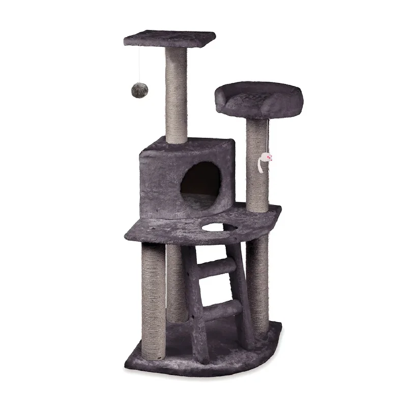 cat tree with hiding spots-Kazoo Corner 3 Level Cat Scratch Furniture Charcoal