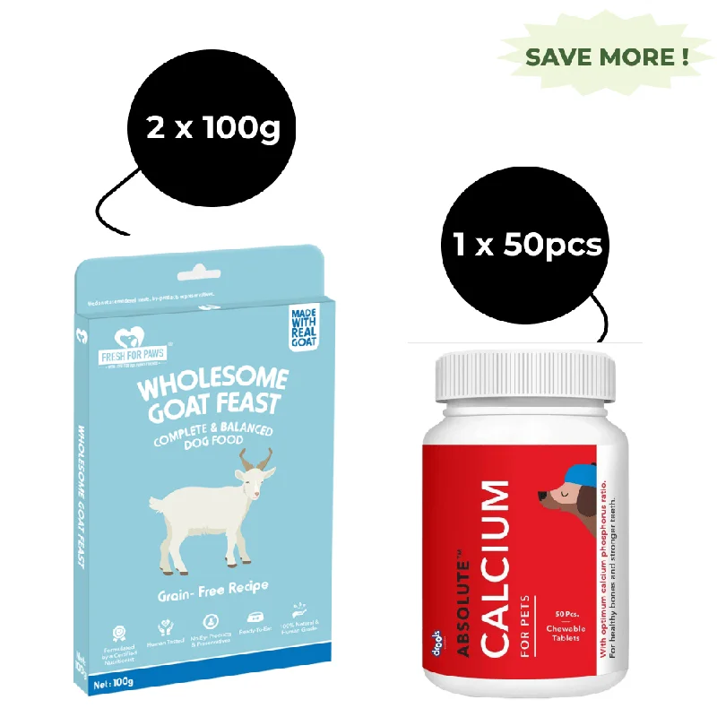 lightweight small dog winter boots-Fresh For Paws Wholesome Goat Feast Wet Food for Cats and Dogs and Drools Absolute Calcium Dog Supplement Tablets Combo