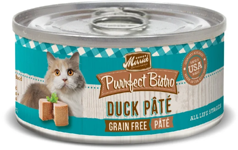 spill-proof elevated pet feeder-Merrick Purrfect Bistro Grain-Free Duck Pate Canned Cat Food 156g