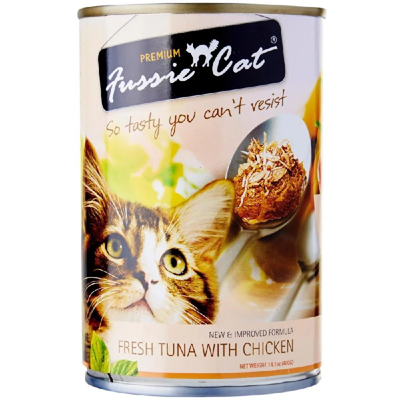 space-saving corner cat bed-Fussie Cat Fresh Tuna With Chicken Canned Cat Food 400g