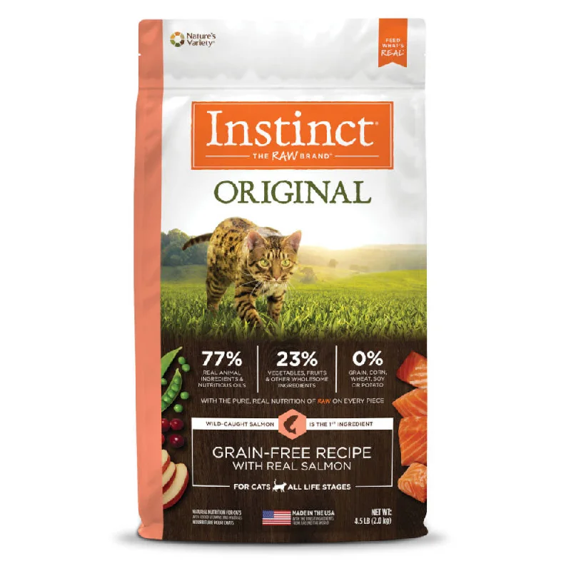 spill-proof travel water dispenser-Instinct Original Real Salmon Grain-Free Dry Cat Food