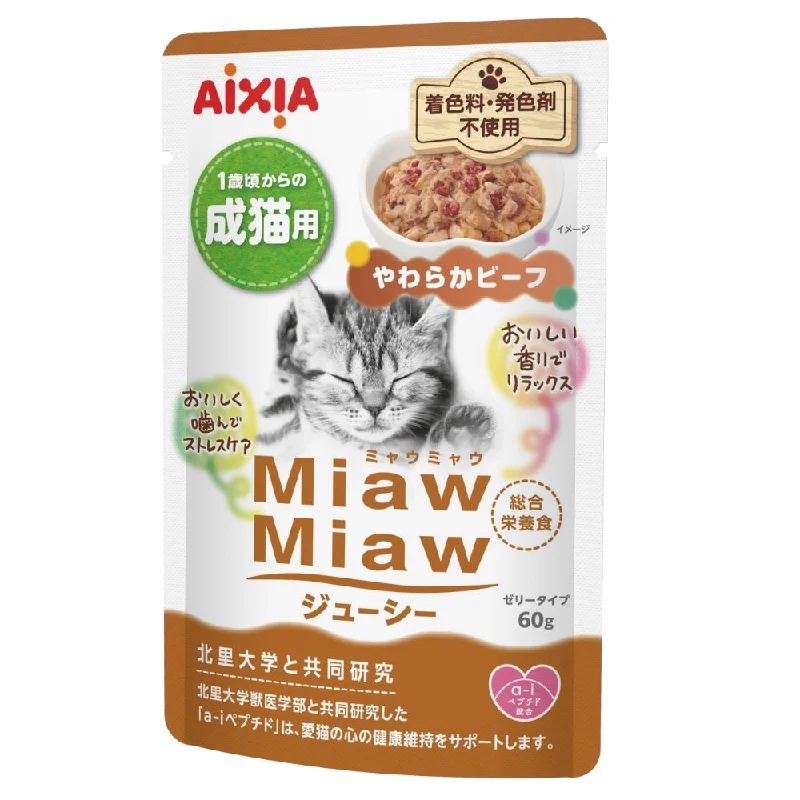 waterproof automatic pet tracker-Aixia Miaw Miaw Beef Juicy Pouch Cat Food 60g x 12