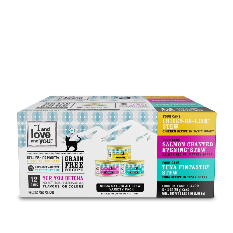 vet-recommended fish food-I and Love and You Chicky-Da-Lish, Salmon Chanted Evening and Tuna Fintastic Stew Multi-Pack Canned Cat Food