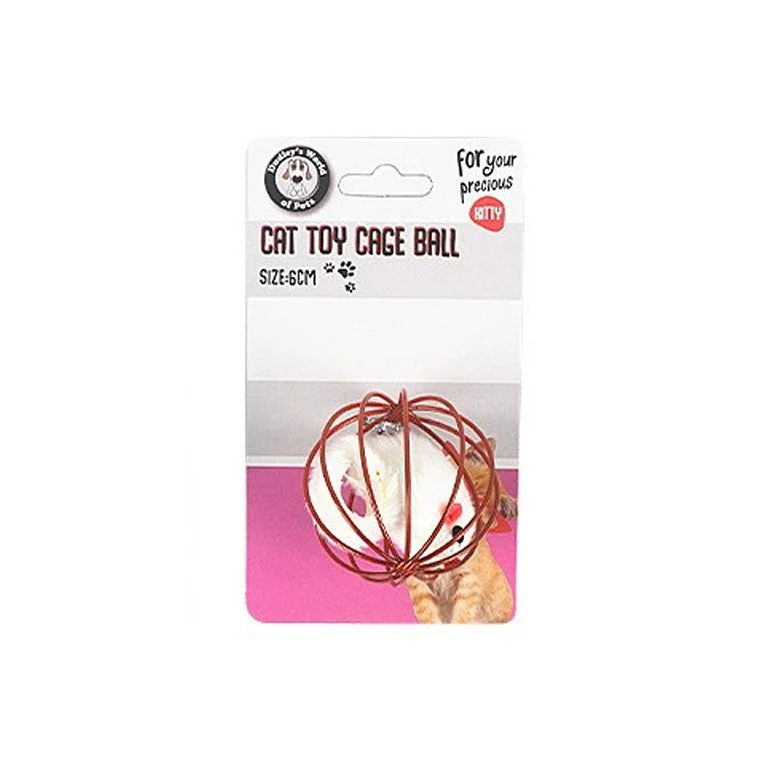 vet-approved cat ear cleaning wipes-Cat Toy Caged Ball, 6cm, 3 Asstd Colours