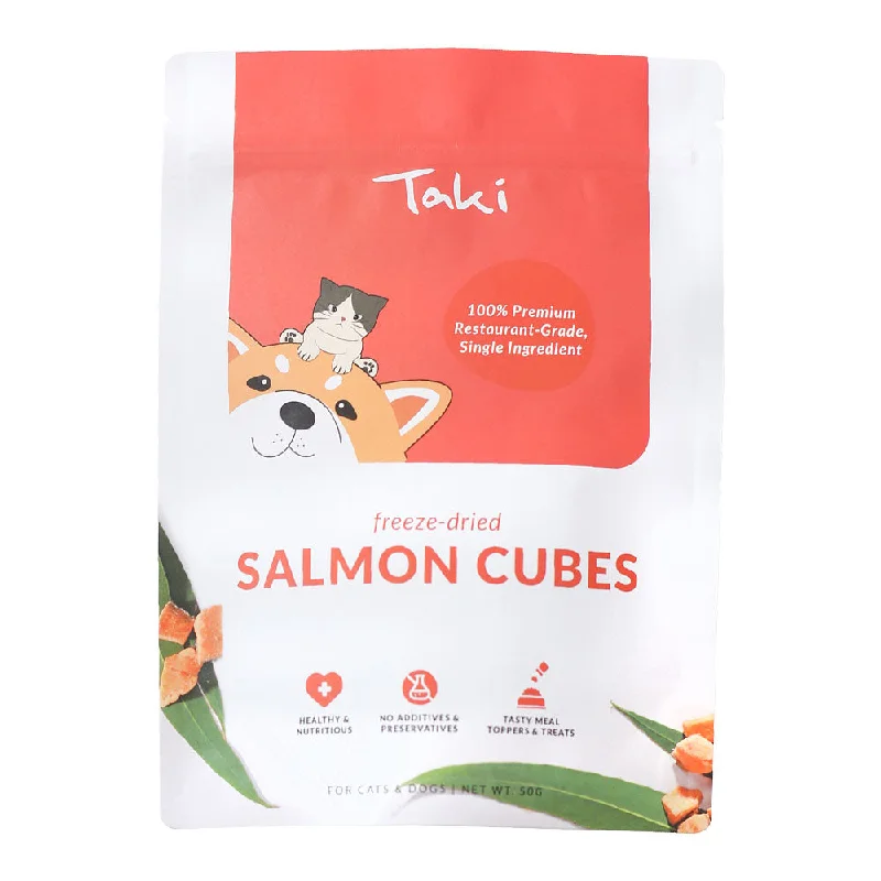 chew-resistant puppy blanket-Taki Salmon Cubes Grain-Free Freeze-Dried Treats For Cats & Dogs 50g