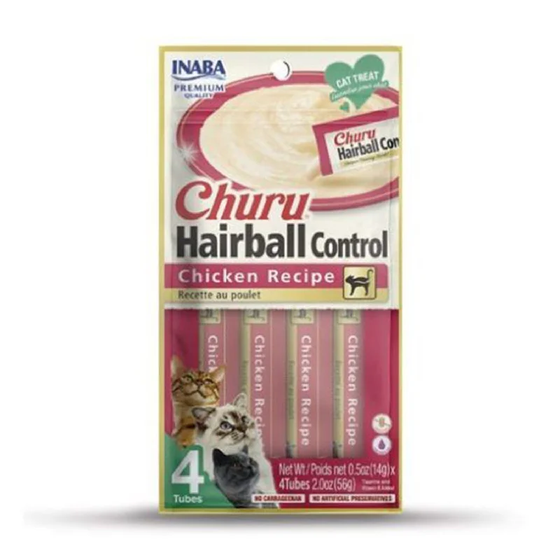 cat-friendly herbal calming diffuser-Inaba Hairball Control Churu Chicken Cat Treats 4pk