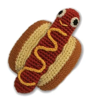 catnip-stuffed plush toy-Knit Knacks Hot Dog